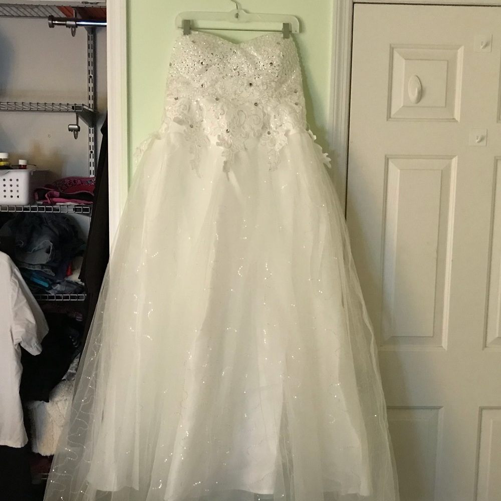 Lace and sequins wedding dress.